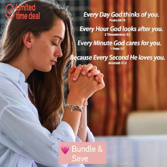 12 Pack Natural Stone Cross Stretch Bracelets, Christian Gifts for Women - Picture 3 of 8